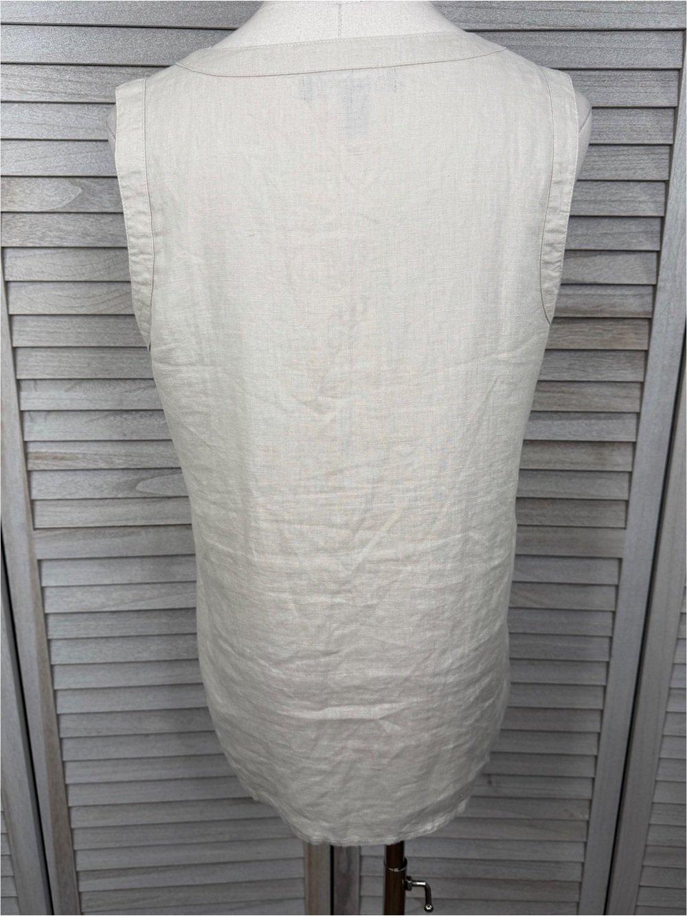 ELLEN TRACY Linen Tank Top Laced Bust Coastal Chic Preppy Minimalist Beige-M - Picture 3 of 3